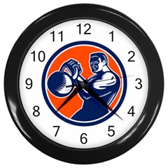 Bodybuilder Lifting Kettlebell Woodcut Wall Clock (black)