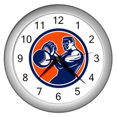 Bodybuilder Lifting Kettlebell Woodcut Wall Clock (silver)