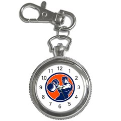 Bodybuilder Lifting Kettlebell Woodcut Key Chain Watch