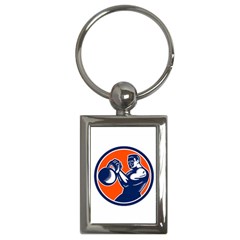 Bodybuilder Lifting Kettlebell Woodcut Key Chain (rectangle)