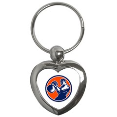 Bodybuilder Lifting Kettlebell Woodcut Key Chain (heart)