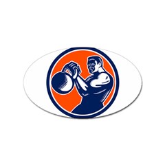 Bodybuilder Lifting Kettlebell Woodcut Sticker (oval) by retrovectors