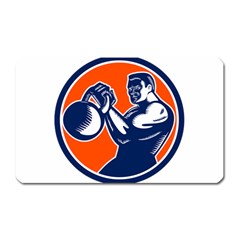 Bodybuilder Lifting Kettlebell Woodcut Magnet (rectangular)