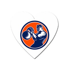 Bodybuilder Lifting Kettlebell Woodcut Magnet (heart) by retrovectors