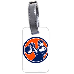 Bodybuilder Lifting Kettlebell Woodcut Luggage Tag (one Side)