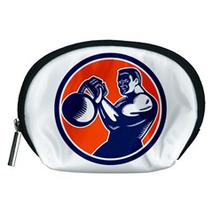 Bodybuilder Lifting Kettlebell Woodcut Accessory Pouch (medium)