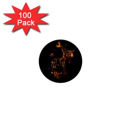 Skull Burning Digital Collage Illustration 1  Mini Button (100 Pack)