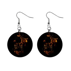 Skull Burning Digital Collage Illustration Mini Button Earrings by dflcprints