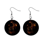 Skull Burning Digital Collage Illustration Mini Button Earrings Front