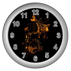 Skull Burning Digital Collage Illustration Wall Clock (silver) by dflcprints