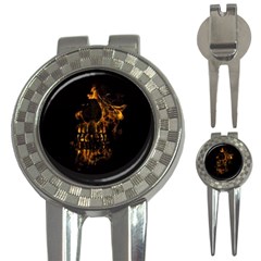 Skull Burning Digital Collage Illustration Golf Pitchfork & Ball Marker by dflcprints