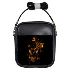 Skull Burning Digital Collage Illustration Girl s Sling Bag