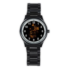 Skull Burning Digital Collage Illustration Sport Metal Watch (black) by dflcprints