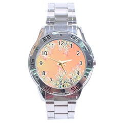 Peach Spring Frost On Flowers Fractal Stainless Steel Watch