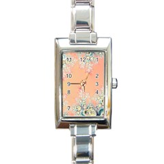 Peach Spring Frost On Flowers Fractal Rectangular Italian Charm Watch by Artist4God