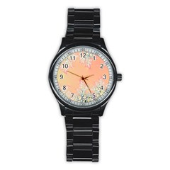 Peach Spring Frost On Flowers Fractal Sport Metal Watch (black) by Artist4God