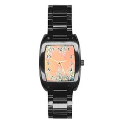 Peach Spring Frost On Flowers Fractal Stainless Steel Barrel Watch by Artist4God