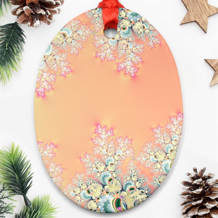 Peach Spring Frost On Flowers Fractal Oval Ornament