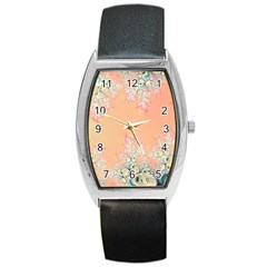 Peach Spring Frost On Flowers Fractal Tonneau Leather Watch