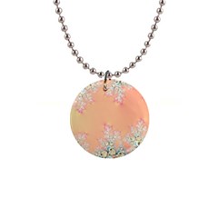 Peach Spring Frost On Flowers Fractal Button Necklace by Artist4God