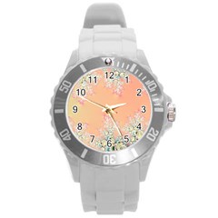 Peach Spring Frost On Flowers Fractal Plastic Sport Watch (large) by Artist4God