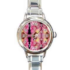 Pink Gladiolus Flowers Round Italian Charm Watch by Artist4God