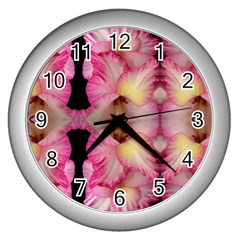 Pink Gladiolus Flowers Wall Clock (silver) by Artist4God