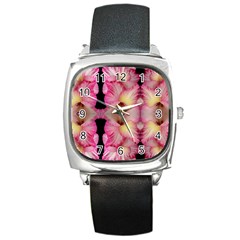 Pink Gladiolus Flowers Square Leather Watch