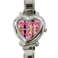 Pink Gladiolus Flowers Heart Italian Charm Watch 