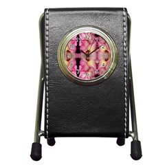 Pink Gladiolus Flowers Stationery Holder Clock