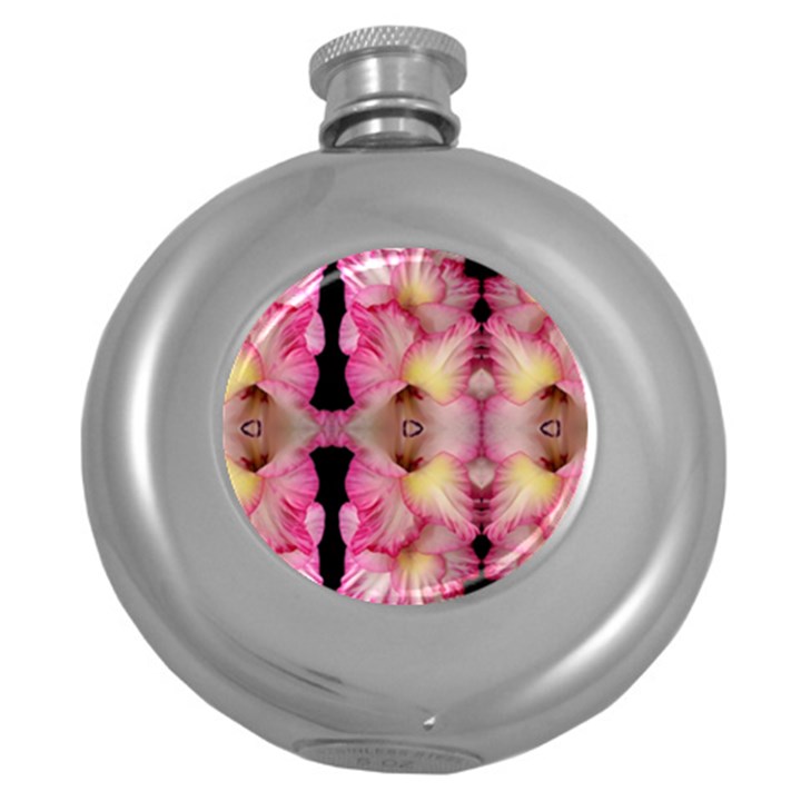 Pink Gladiolus Flowers Hip Flask (Round)