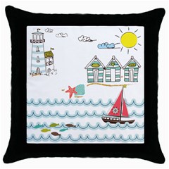 Summer Holiday Black Throw Pillow Case