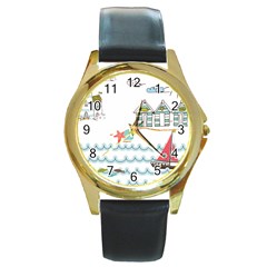 Summer Holiday Round Leather Watch (gold Rim) 