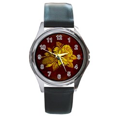 Rose Round Leather Watch (silver Rim)