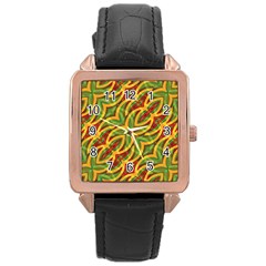 Tropical Colors Abstract Geometric Print Rose Gold Leather Watch 