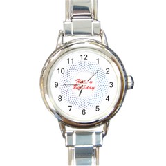 Halftone Circle With Squares Round Italian Charm Watch