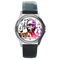  Round Leather Watch (silver Rim)