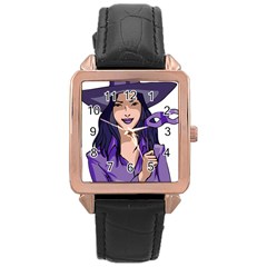 Purple Witch Rose Gold Leather Watch  by FunWithFibro