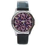 Colorful Tribal Pattern Print Round Leather Watch (Silver Rim) Front