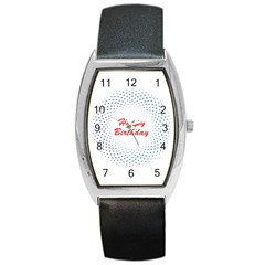 Halftone Circle With Squares Tonneau Leather Watch