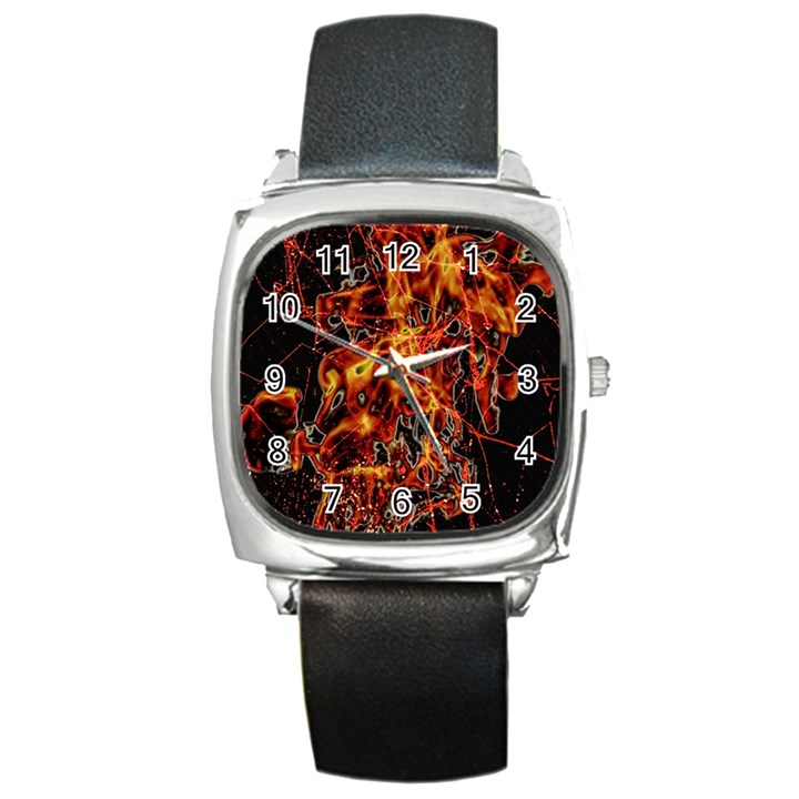 On Fire Square Leather Watch