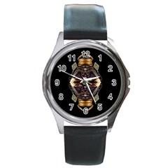 African Goddess Round Leather Watch (silver Rim)