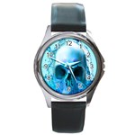 Skull In Water Round Leather Watch (Silver Rim) Front