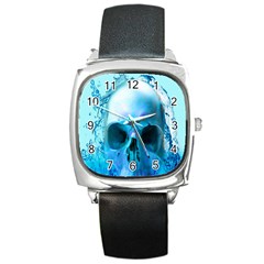 Skull In Water Square Leather Watch