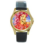 Tears Of Blood Round Leather Watch (Gold Rim)  Front