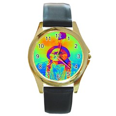 Sitting Bull Round Leather Watch (gold Rim) 