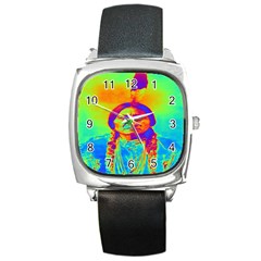 Sitting Bull Square Leather Watch