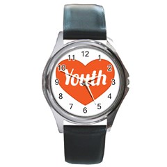 Youth Concept Design 01 Round Leather Watch (silver Rim) by dflcprints