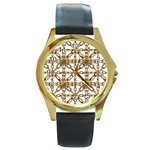 Chain Pattern Collage Round Leather Watch (Gold Rim)  Front