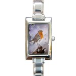 Robin On Log Rectangular Italian Charm Watch Front